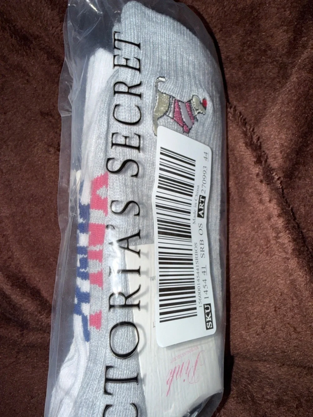 PINK Victoria's Secret “The Dogs” 2-Pack Crew Socks in White & Gray- New